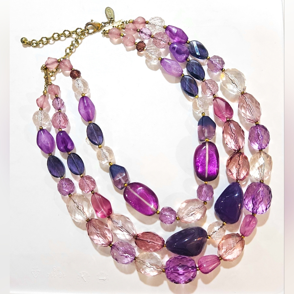 Chico’s Purple & Pink Multi-Strand‎ Beaded Statement Necklace – Gold Accents